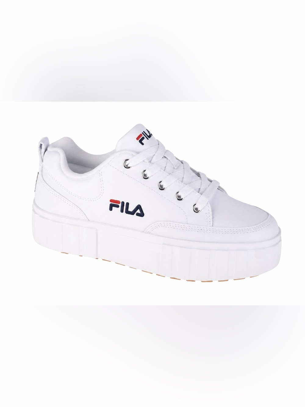 Fila White Platform Lace-Up Sneakers with Navy & Red Logo